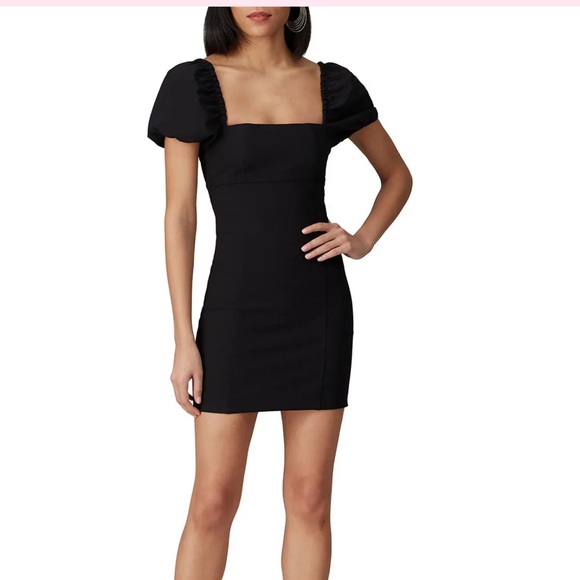 Cinq à Sept Black Mini Dress with Puff Sleeves - Picture 1 of 6
